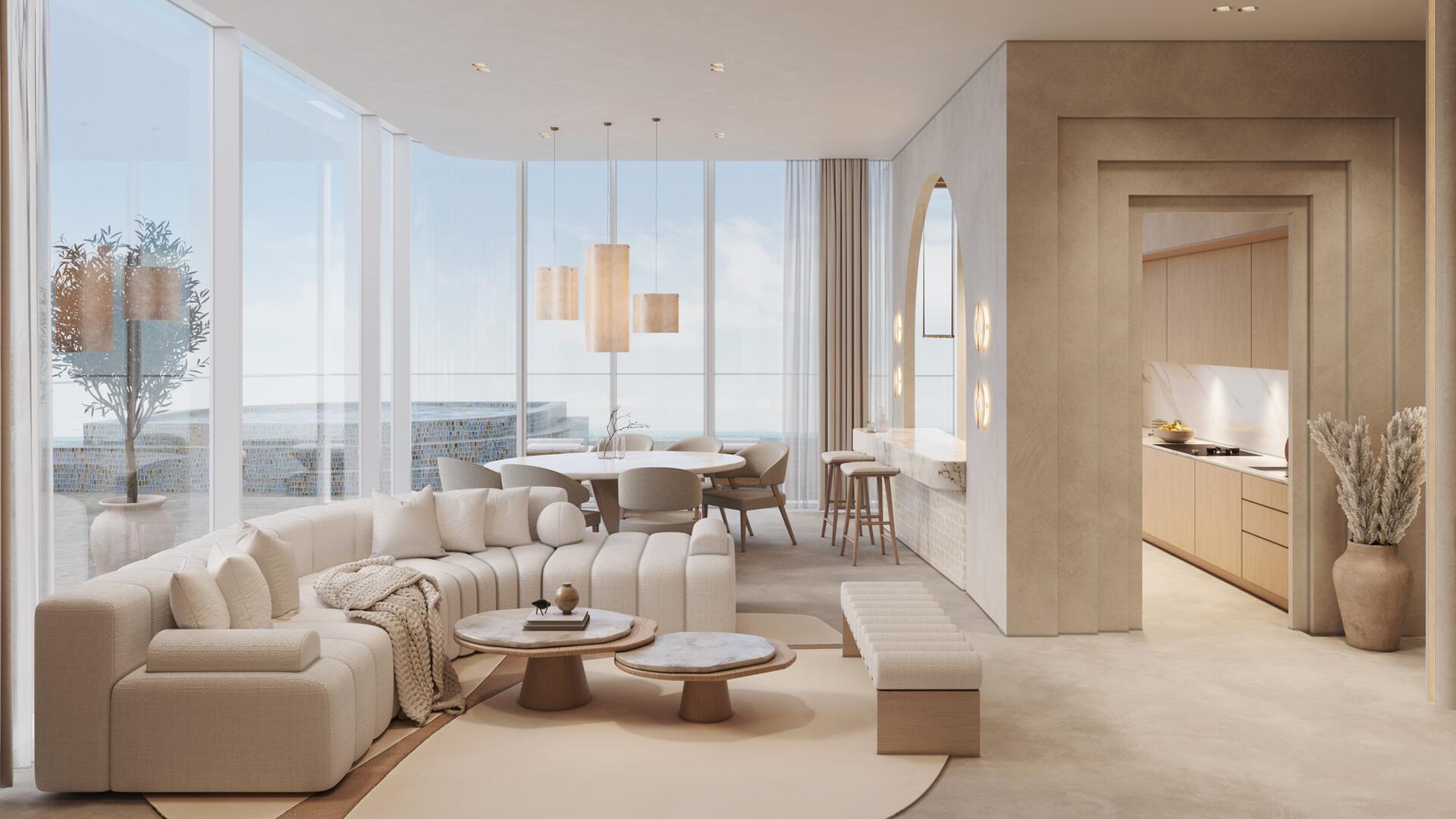 Luxury living room with ocean views and modern furnishings